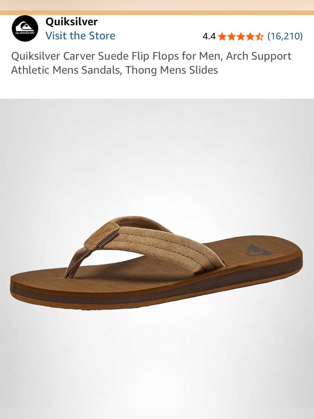 Quiksilver Men's Brown Suede Flip-Flops with Tan Accents